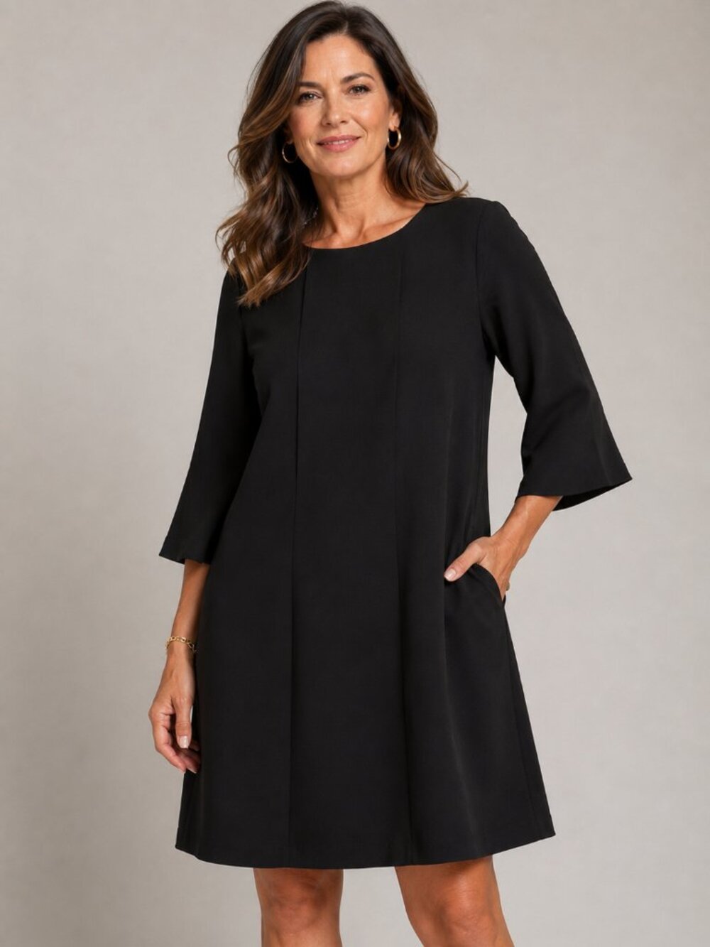 Lafayette 148 New York Gray Crepe Tent Dress 3/4 Sleeve Bateau Neck Size 12